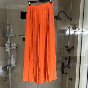 Tibi Orange Pleated Skirt